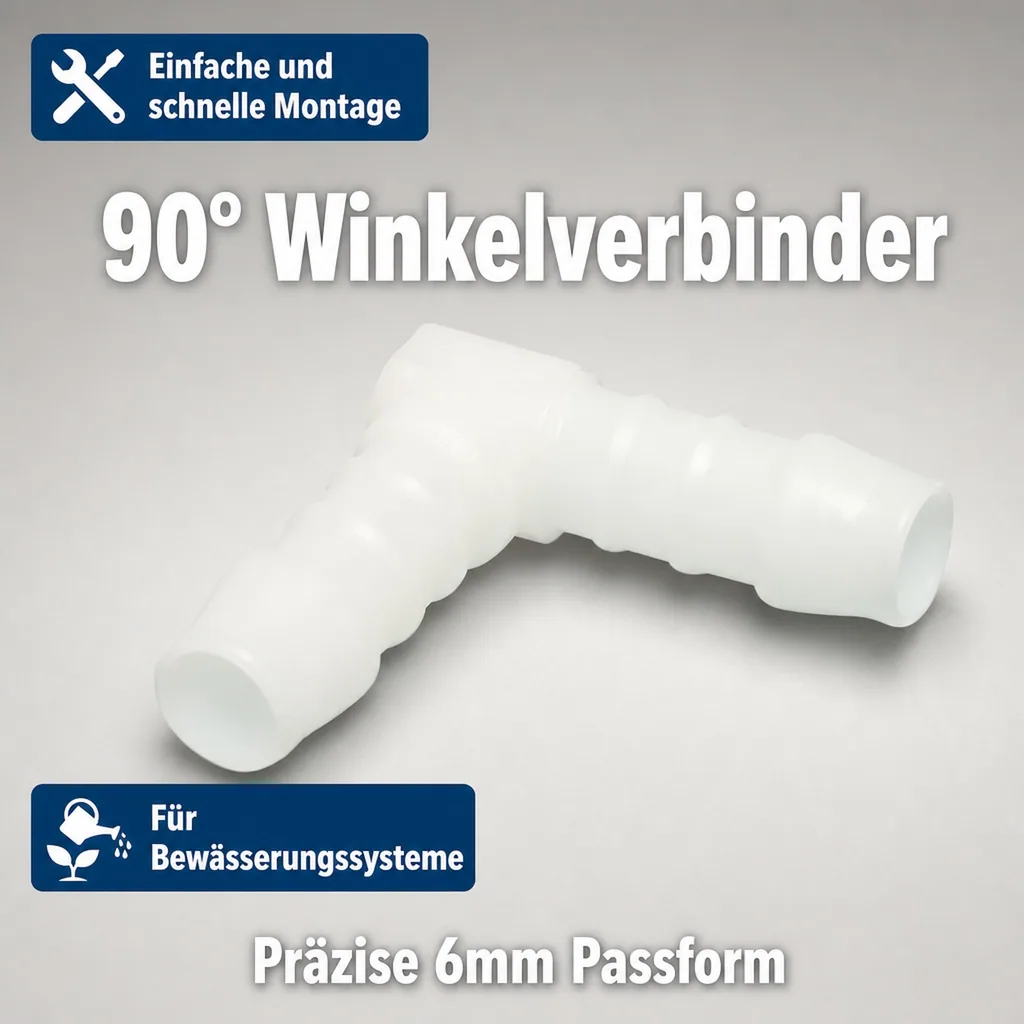 Schlauchverbinder 6mm, Kunststoff Winkel 90°, POM