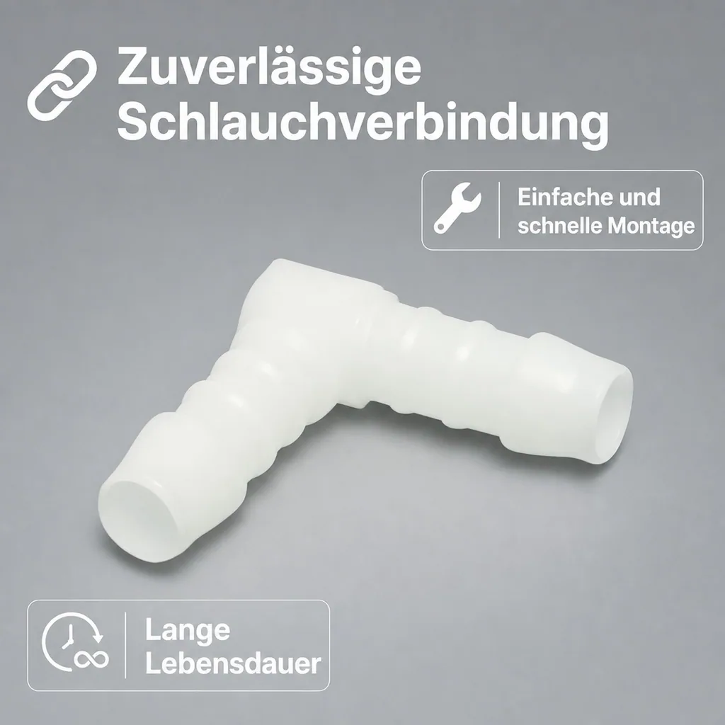 Schlauchverbinder 8mm, Kunststoff Winkelverbinder, 90 Grad, Schlauchkupplung Winkel