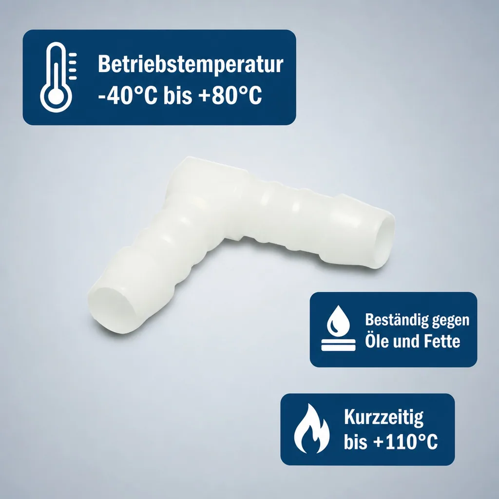 Schlauchverbinder 8mm, Kunststoff Winkelverbinder, 90 Grad, Schlauchkupplung Winkel
