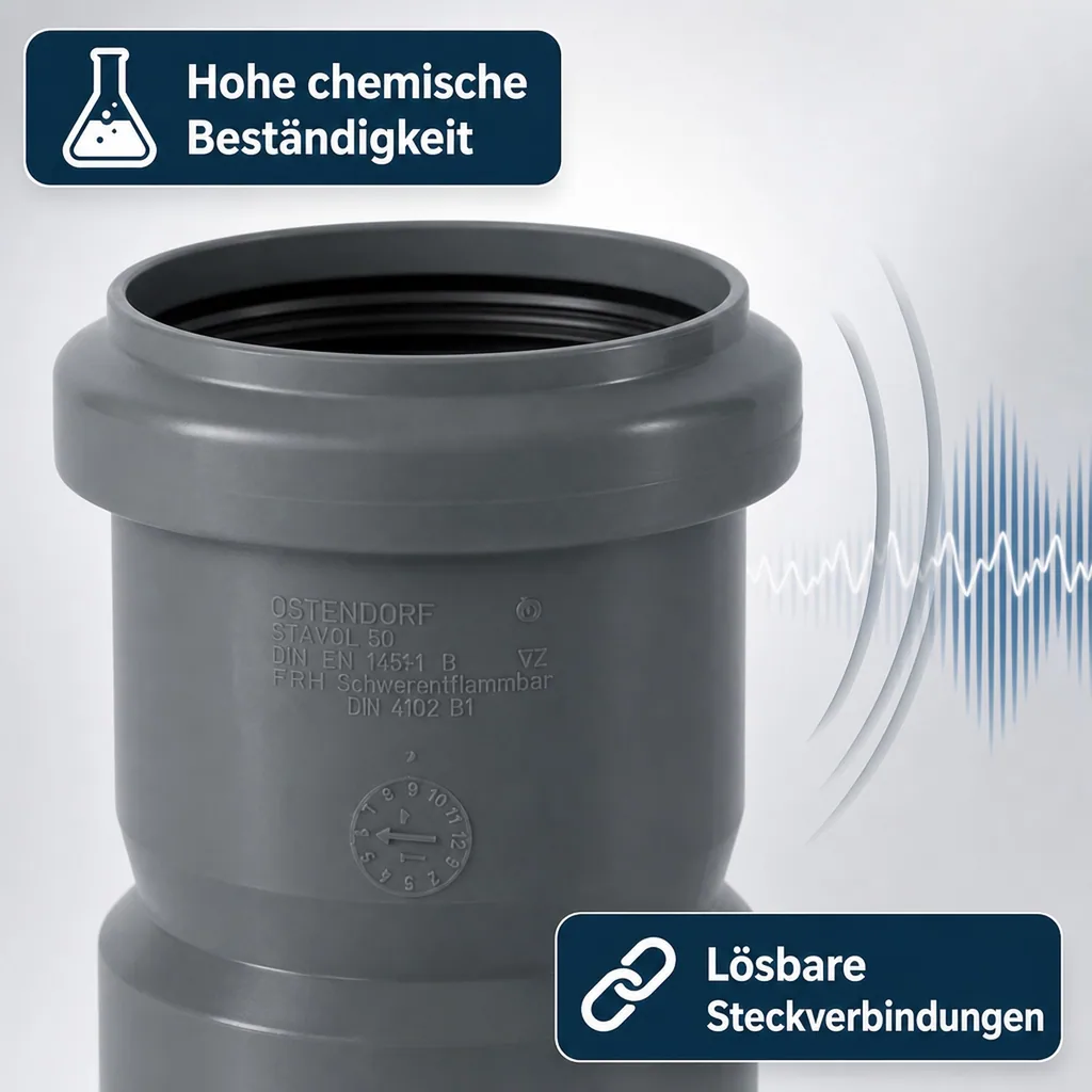 HT Rohr DN 50, Aufsteckmuffe, Abwasserrohr, HTsafeAM