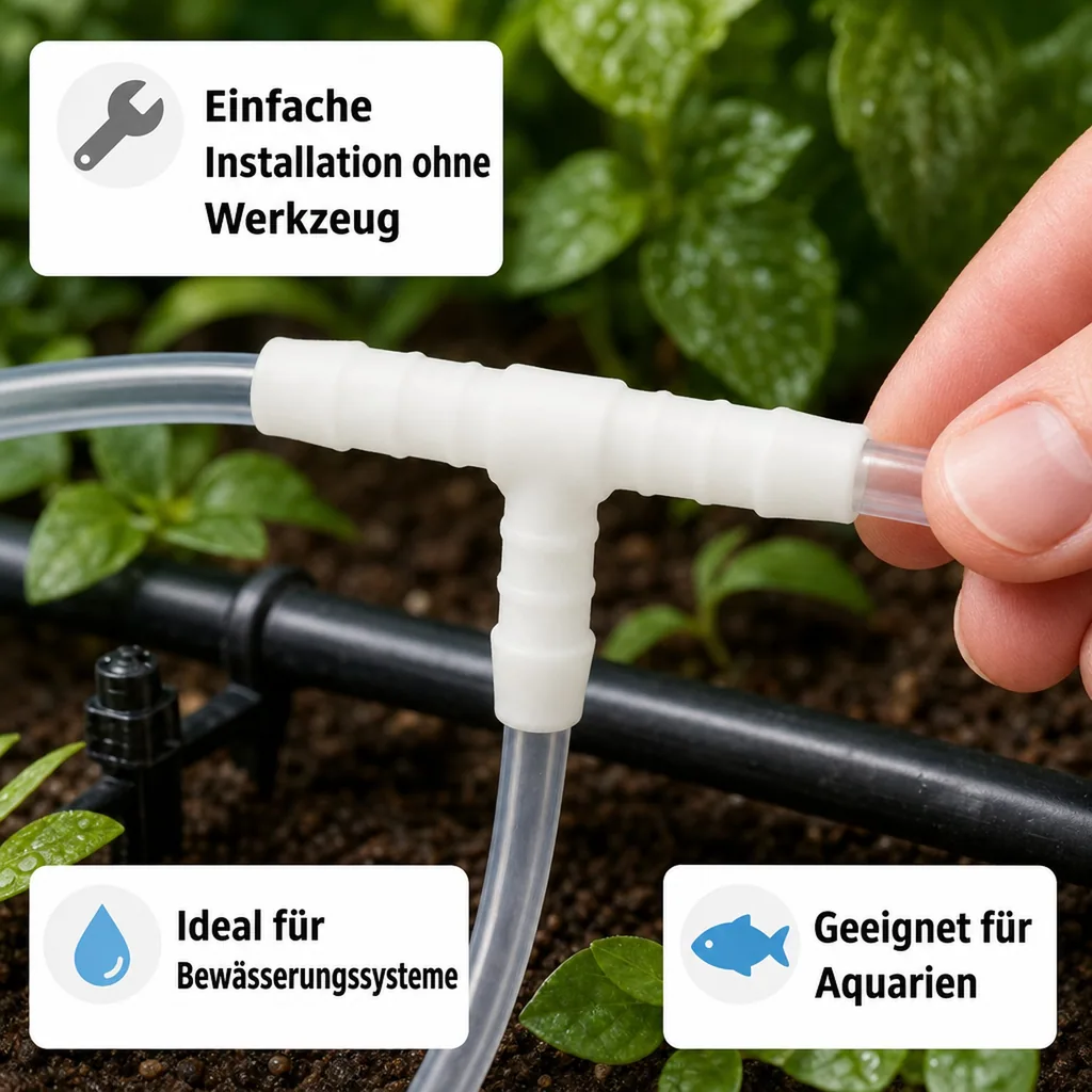 Schlauchverbinder 4mm, T-Stück, Kunststoff, Schlauchkupplung