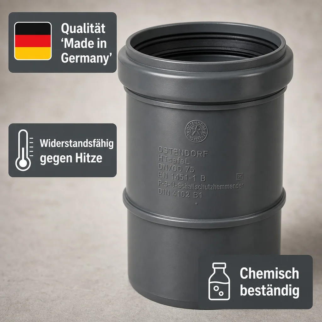 HT Rohr 75, Langmuffe DN75, Abwasserrohr, Schallschutz