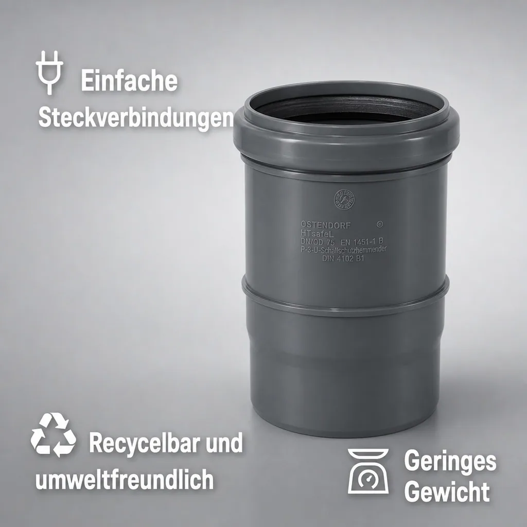 HT Rohr 75, Langmuffe DN75, Abwasserrohr, Schallschutz