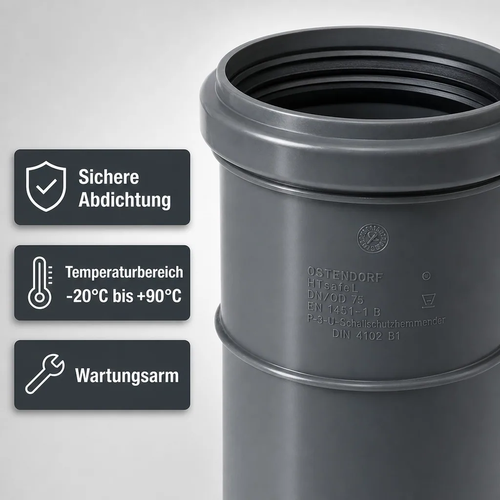 HT Rohr 75, Langmuffe DN75, Abwasserrohr, Schallschutz
