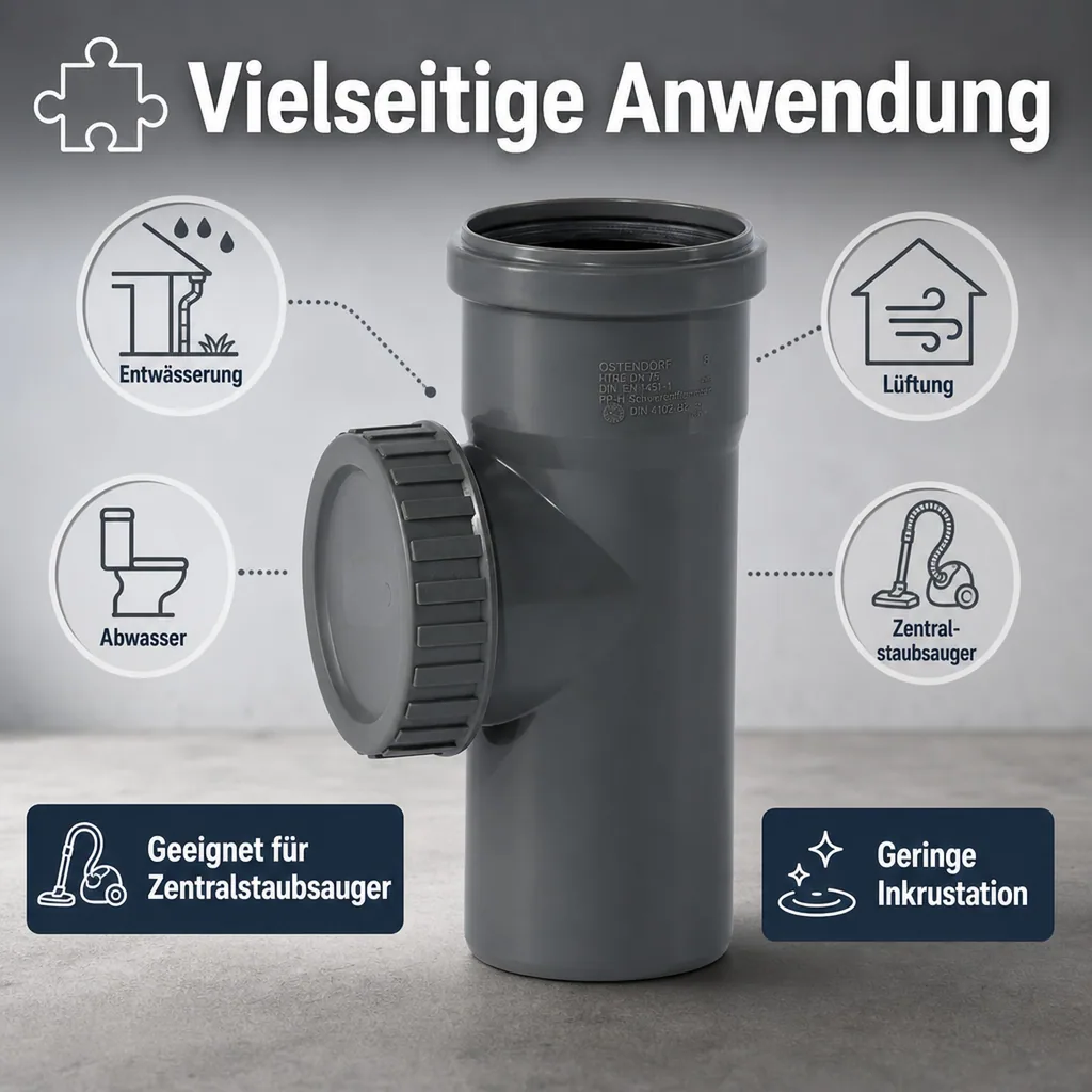 HT Rohr 75, HT Reinigungsrohr, Abwasserrohr DN 75, Polypropylen