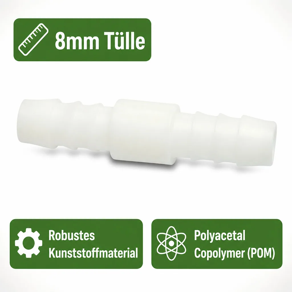 Schlauchverbinder 8mm, Kunststoff Schlauchkupplung