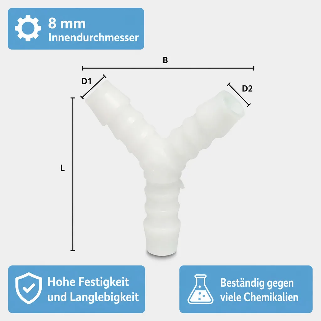 Schlauchverbinder 8mm, Y-Stück Kunststoff, Schlauchverteiler