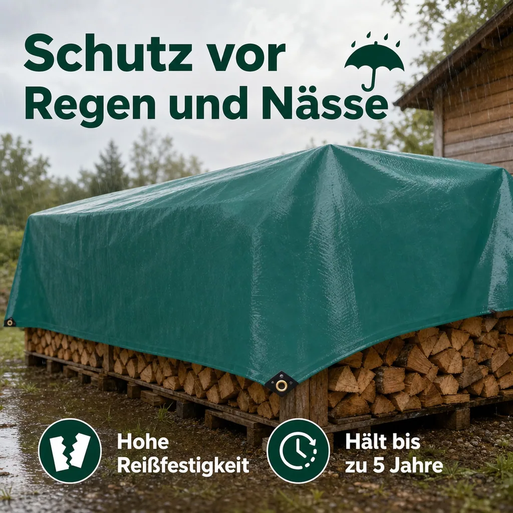 Abdeckplane, Gewebeplane grün, 650 g/m² PVC, 2,5 x 6m (15m²), wasserdicht, reißfest