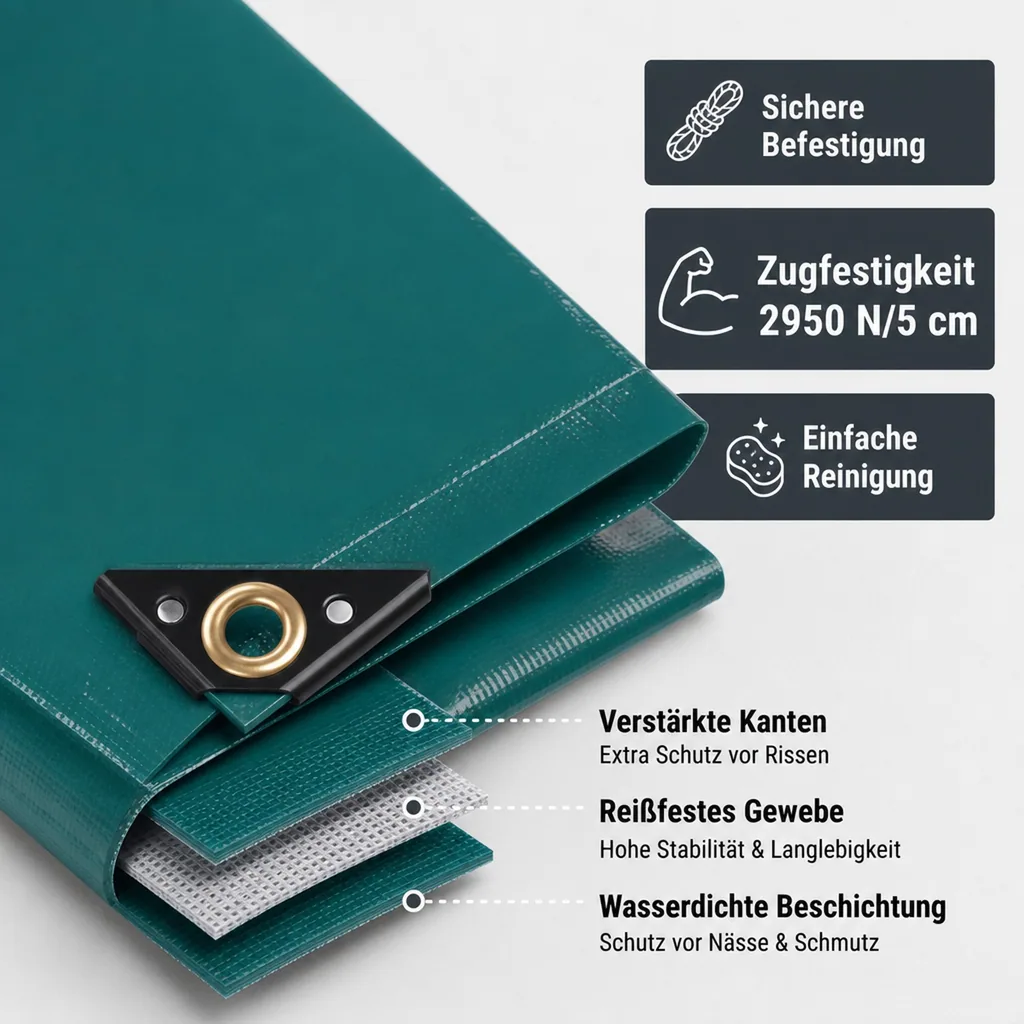 Abdeckplane, Gewebeplane grün, 650 g/m² PVC, 2,5 x 6m (15m²), wasserdicht, reißfest