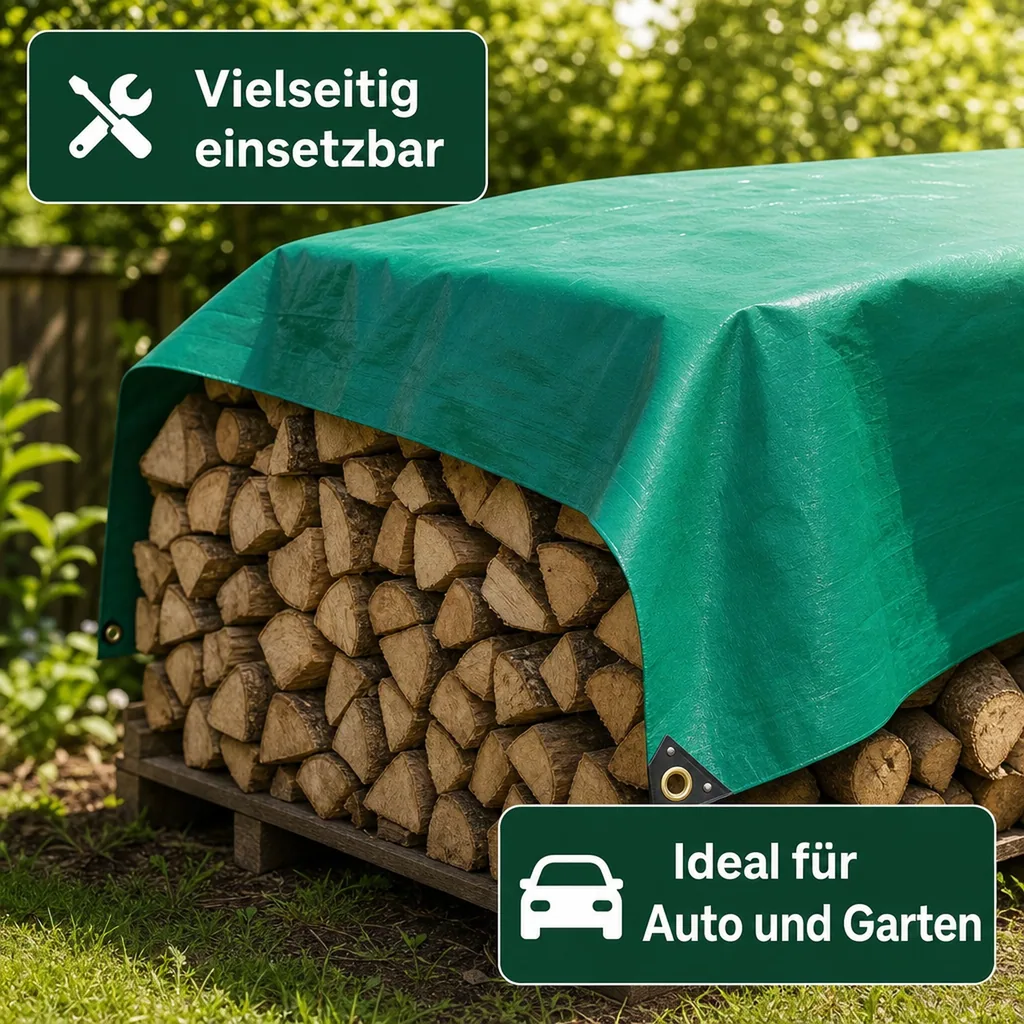 Abdeckplane, Gewebeplane grün, 650 g/m² PVC, 2,5 x 6m (15m²), wasserdicht, reißfest