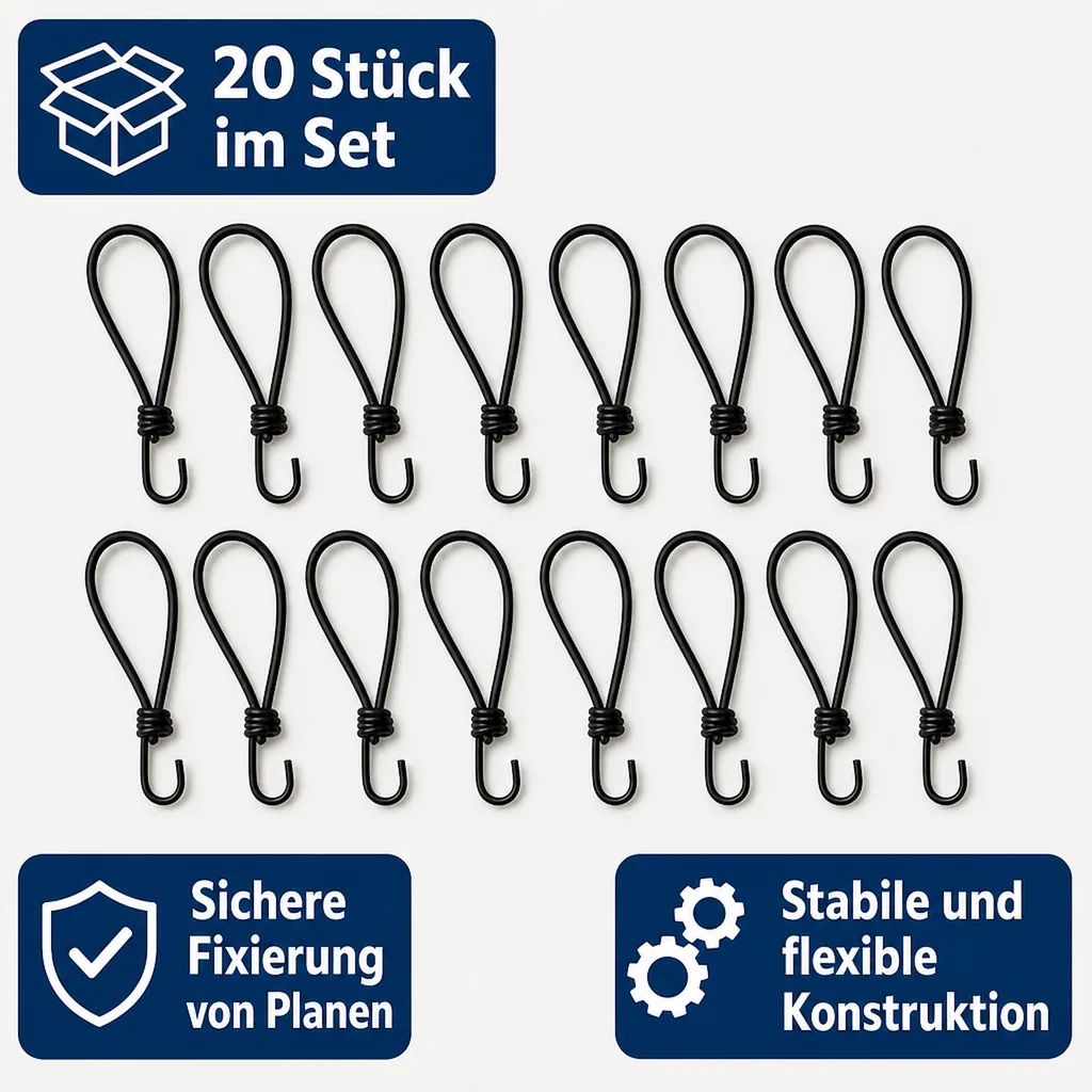 Expanderhaken Set, 20 Stück, 25cm, Planen befestigen