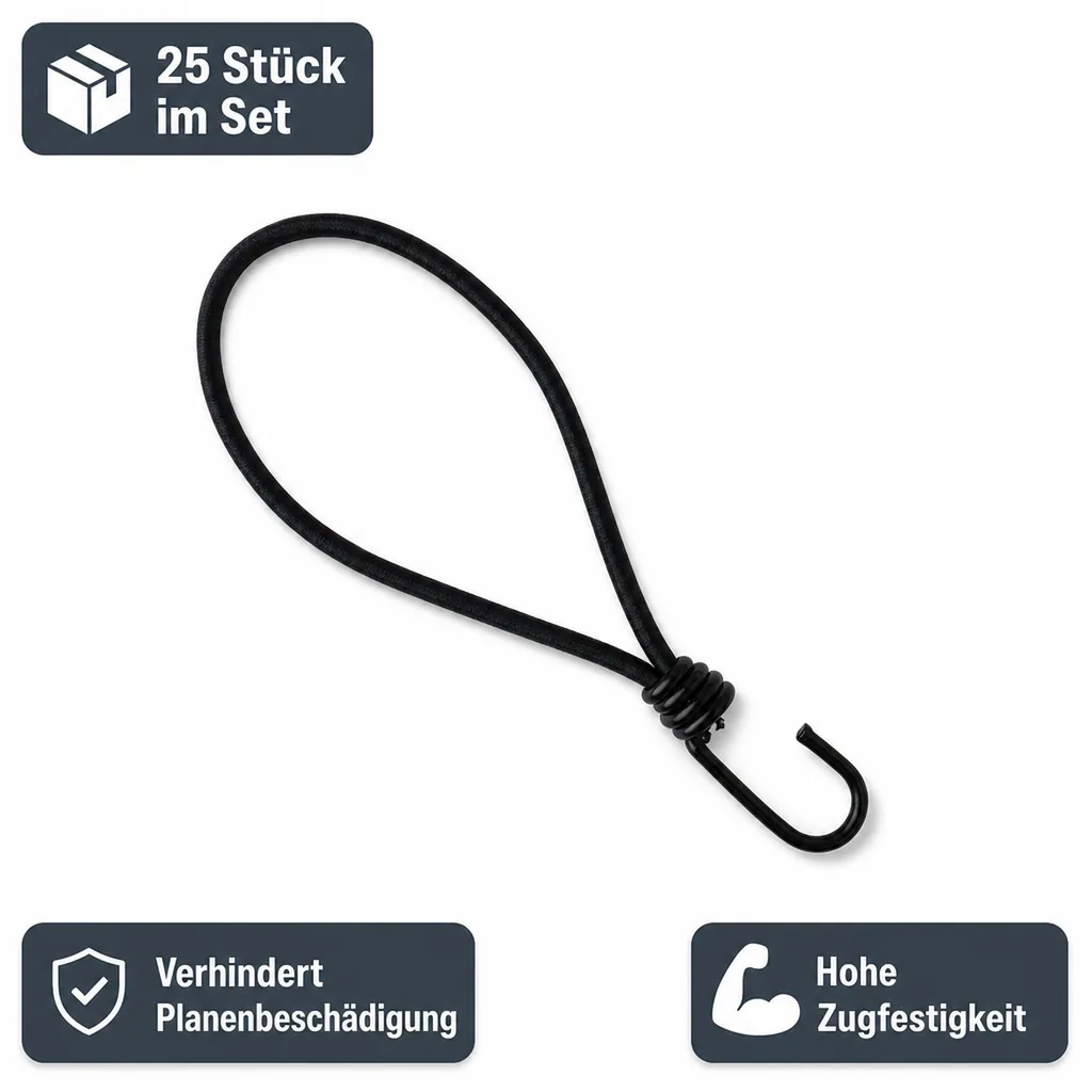 Expanderhaken Set, 25 Stück, 25cm, Planenbefestigung