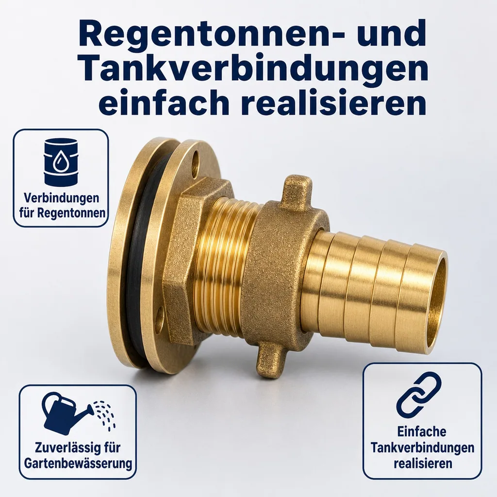 Tankdurchführung, Regentonnen Durchführung, Schlauchstutzen 25mm, 1 1/4 Zoll, Messing