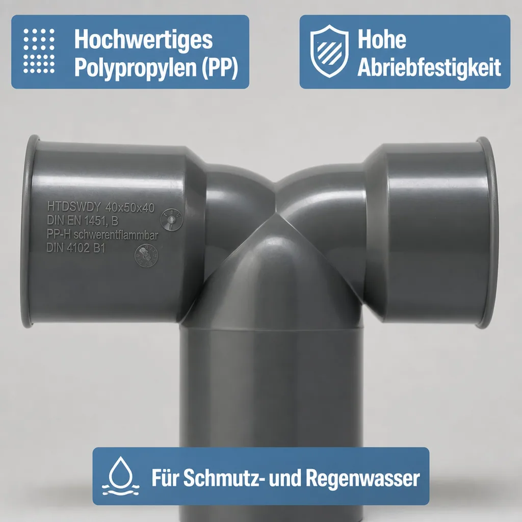 Doppelanschlussbogen DN/OD 50/40, HT Rohr Bogen, Abwasserrohrbogen