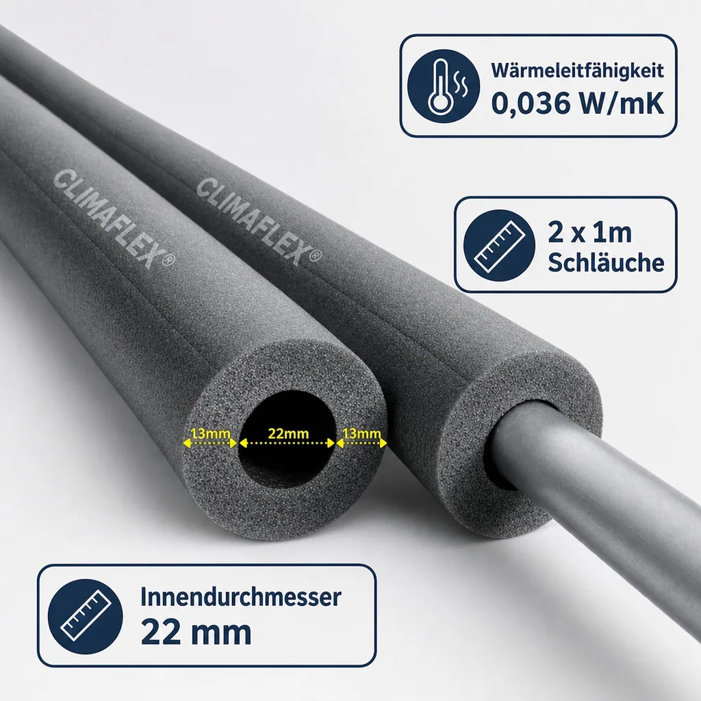 CLIMAFLEX® 2m Isolierschlauch Ø 22 mm x 13 mm Dämmung 50% GEG