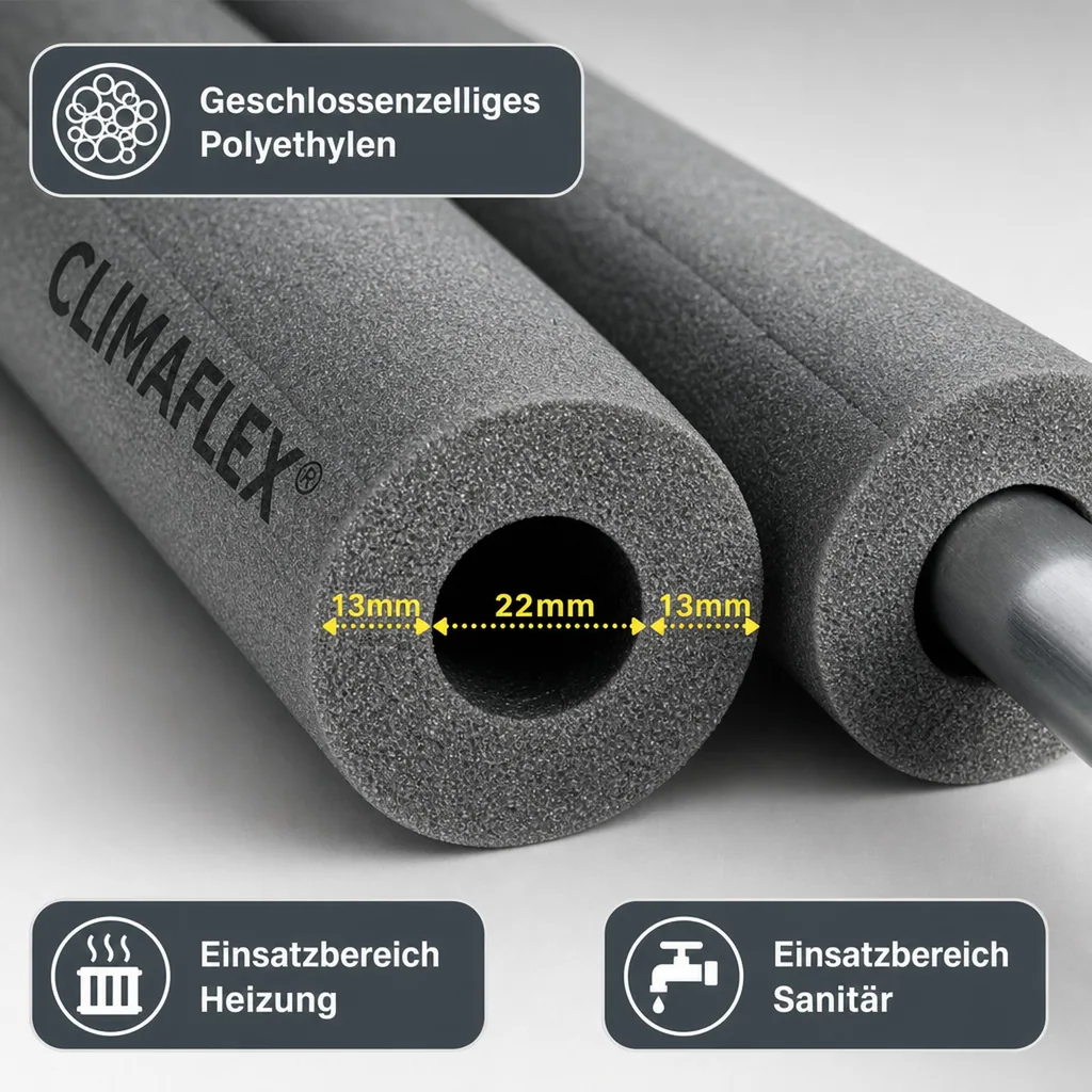 CLIMAFLEX® 2m Isolierschlauch Ø 22 mm x 13 mm Dämmung 50% GEG