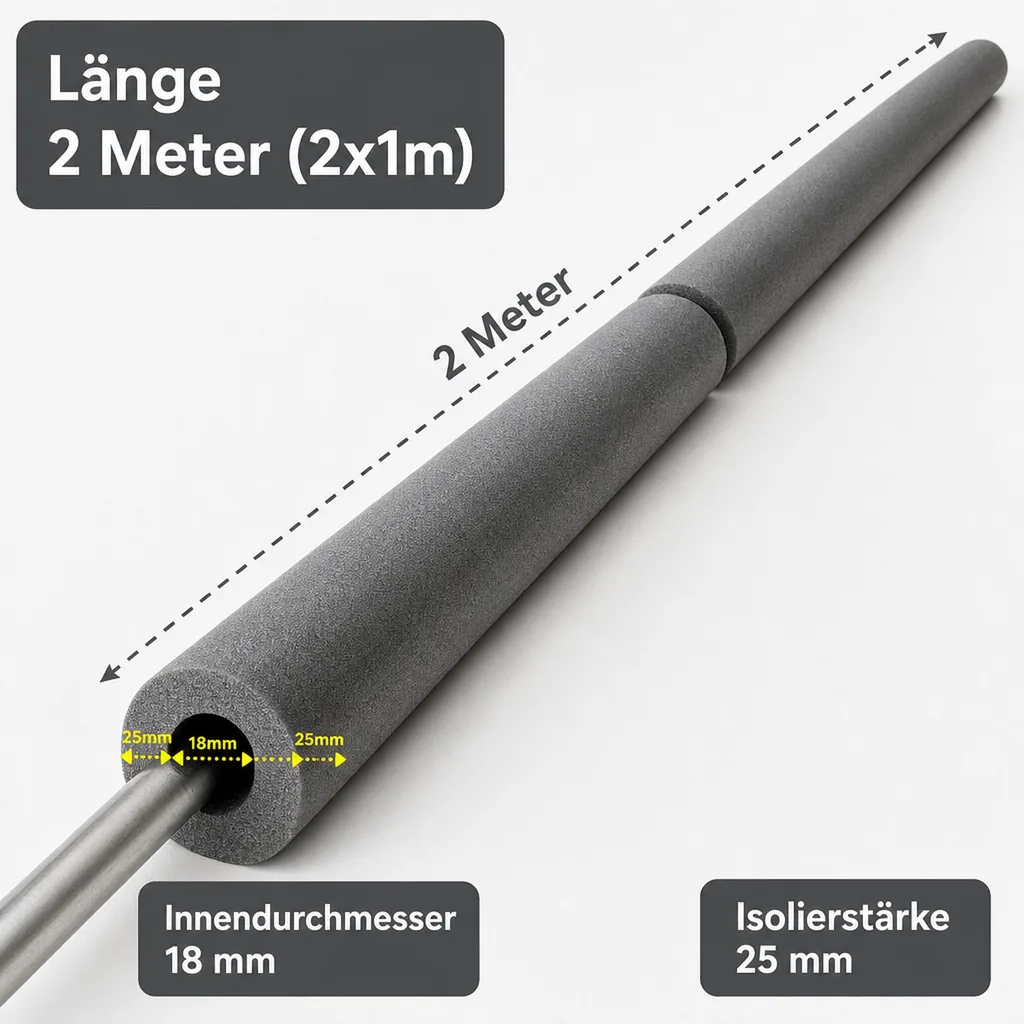 Isolierschlauch 2m, Ø 18 mm x 25 mm, Dämmung, GEG konform