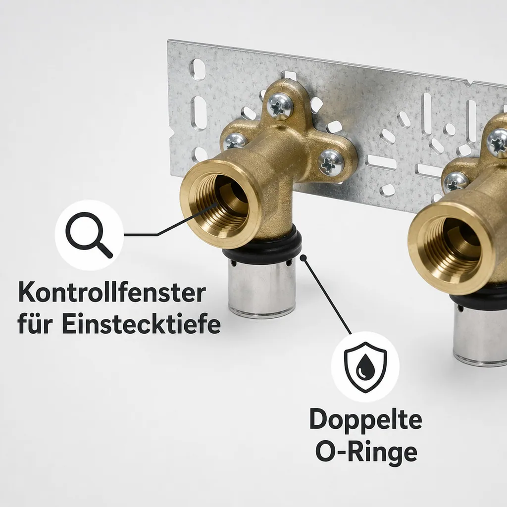 Pressfitting Wandwinkel 16, Montageplatte, Heizung, Installation