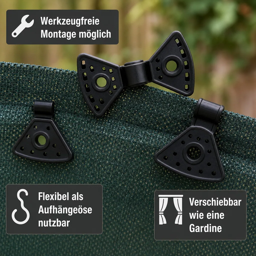 Befestigungsclips Windschutznetz, Windschutznetz Befestigung, Sichtschutz Halterung