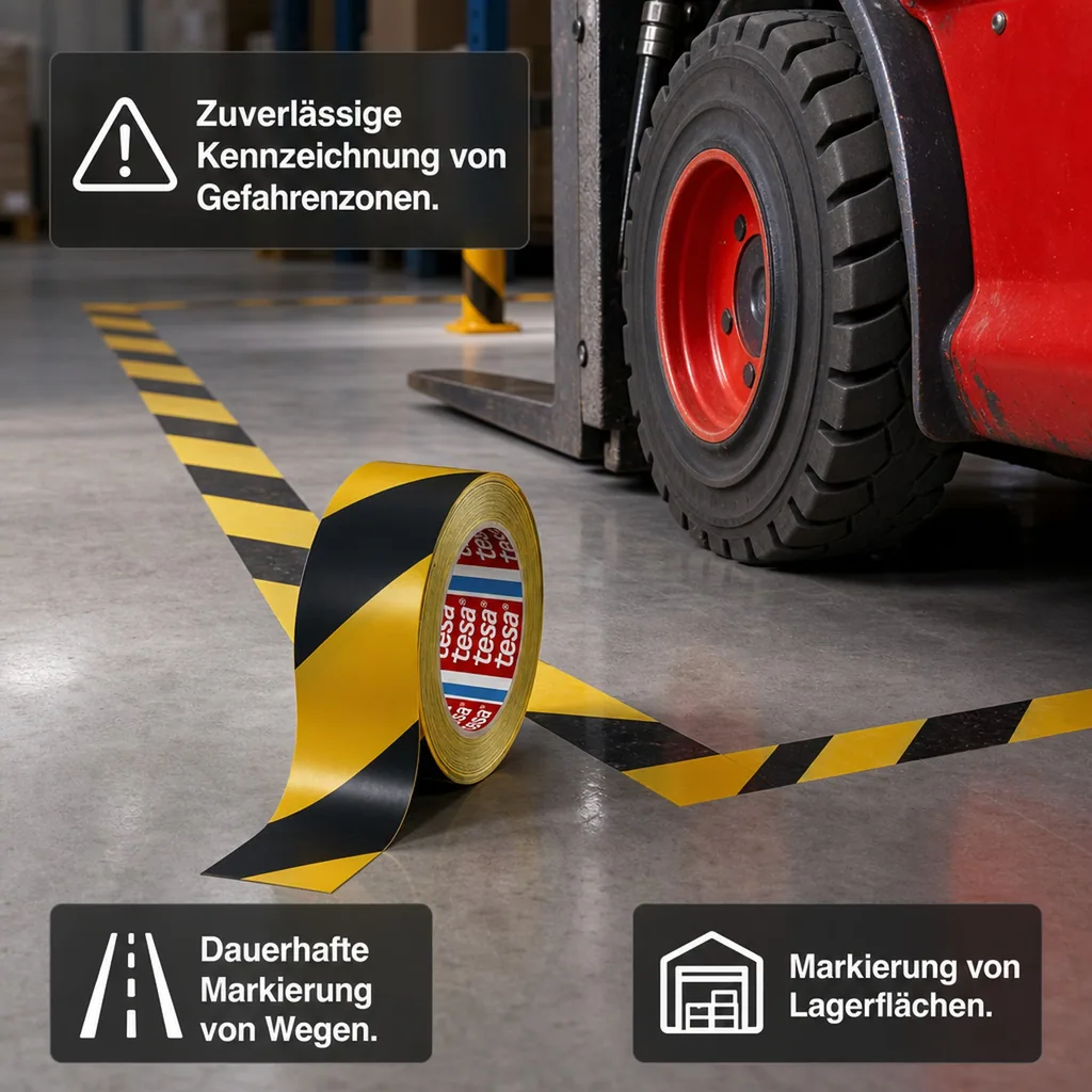Bodenmarkierungsband schwarz gelb, PVC, 50 mm x 33 m