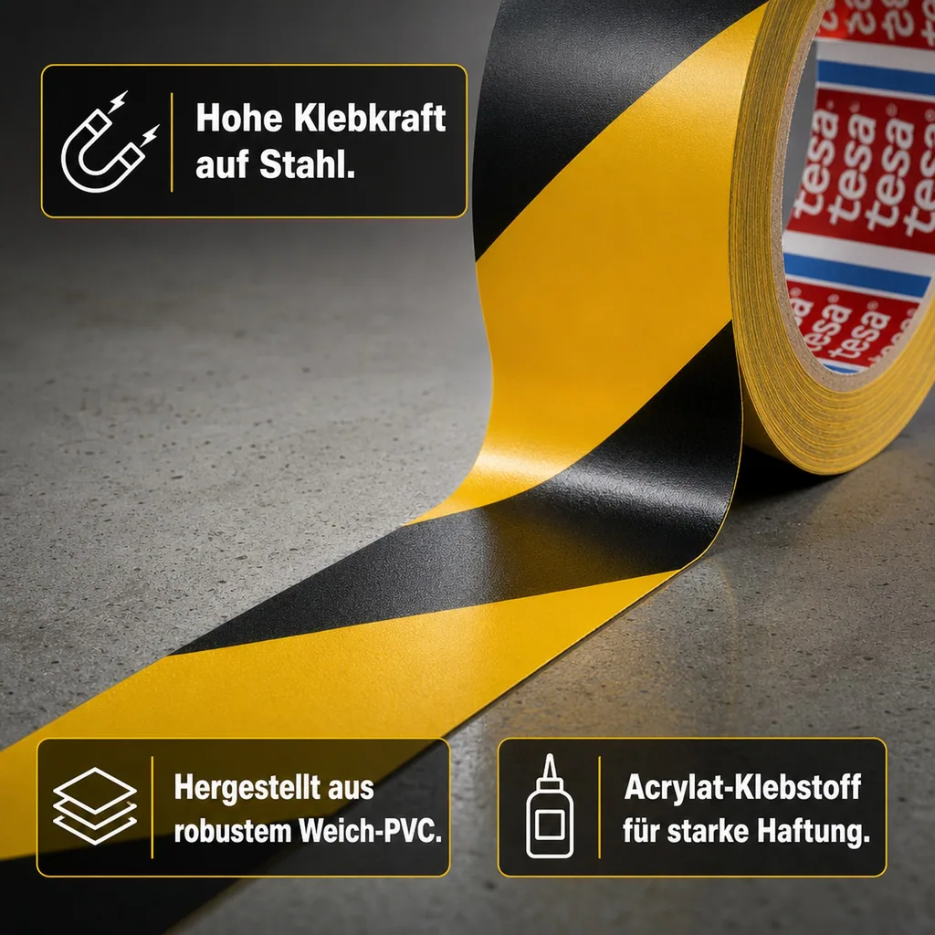 Bodenmarkierungsband schwarz gelb, PVC, 50 mm x 33 m