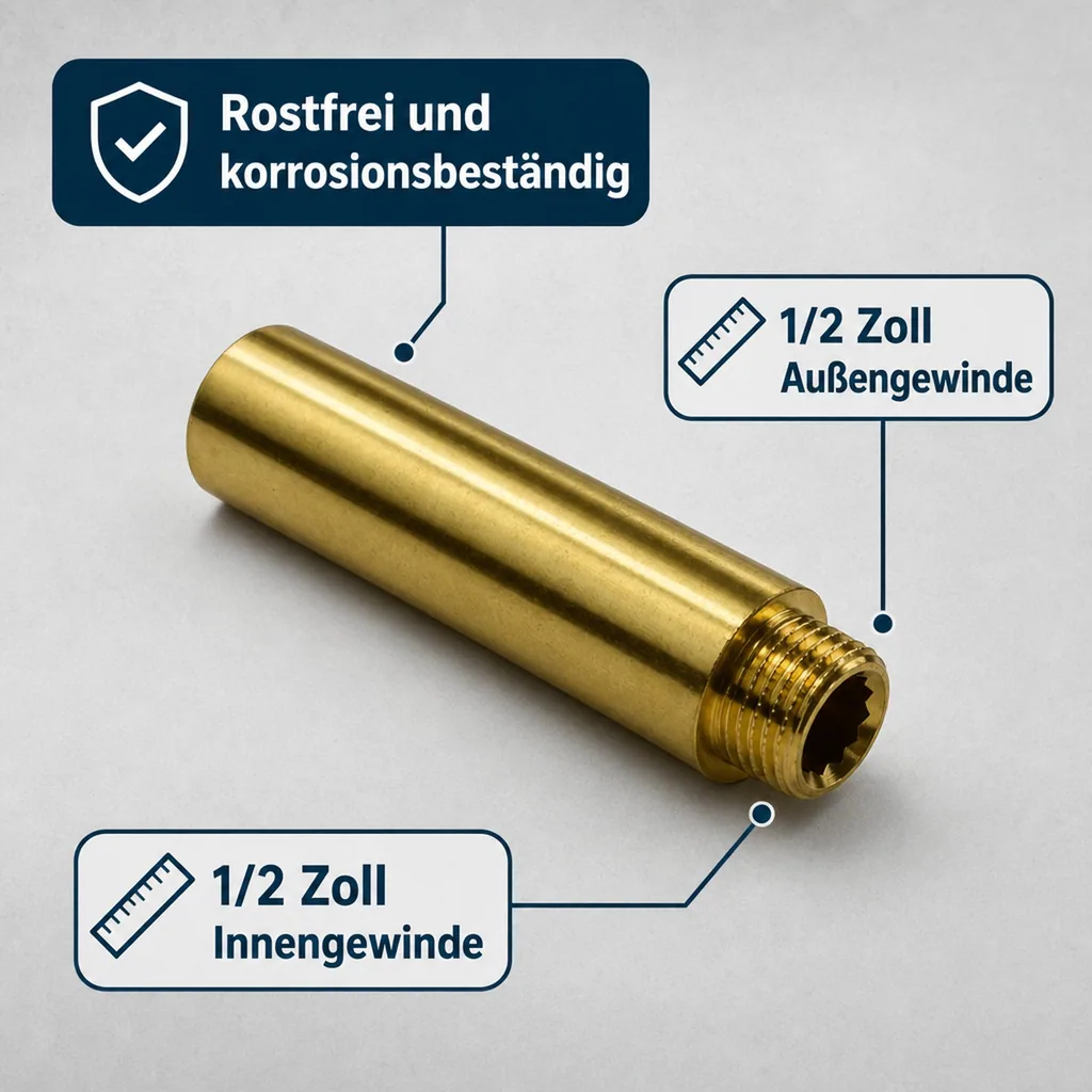 Gewindefitting Messing Hahnverlängerung 1/2" AG x 1/2" IG 100 mm