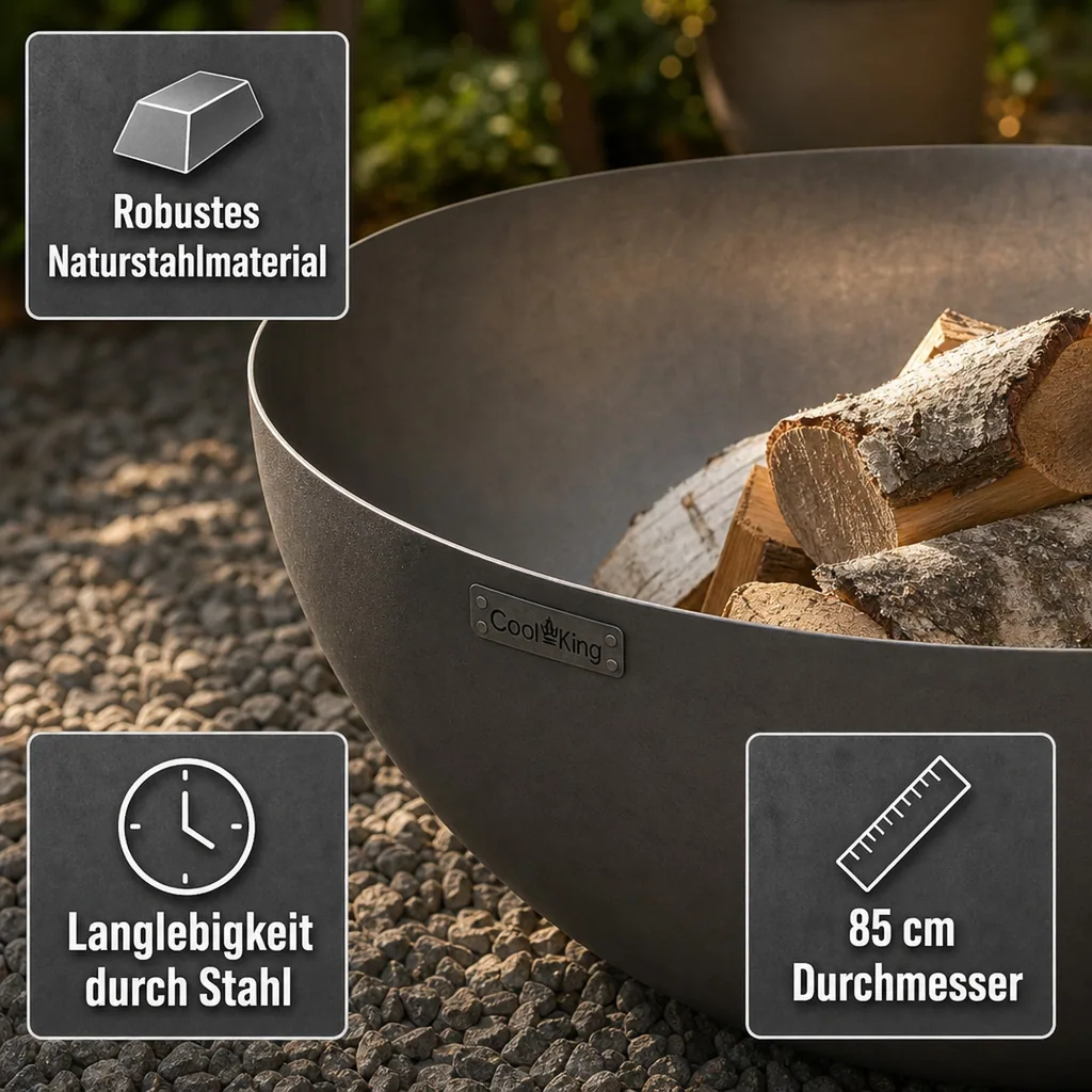 Feuerschale Garten, Premium Stahl Feuerschale tief „DALLAS“ 85 cm