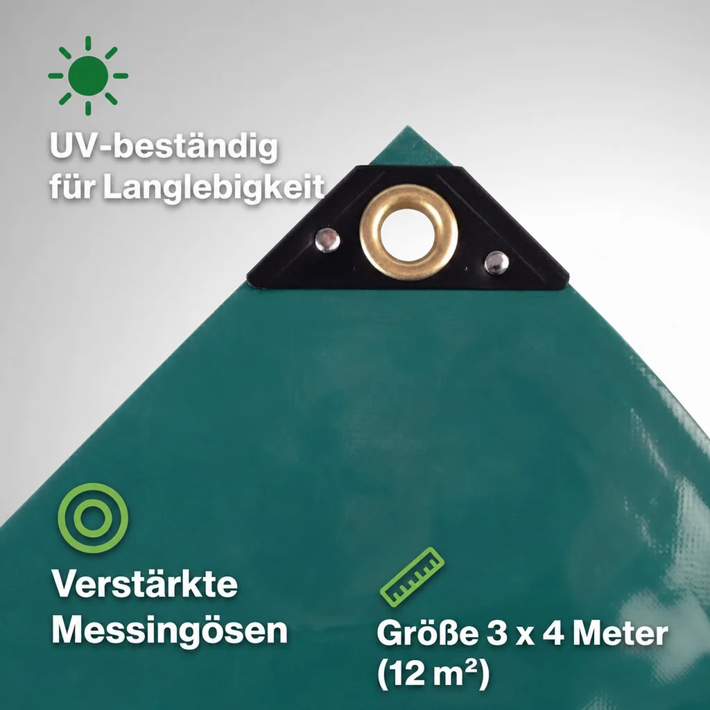 Abdeckplane, Gewebeplane, grüne PVC Plane 3x4m (12m²), 650g, wasserdicht