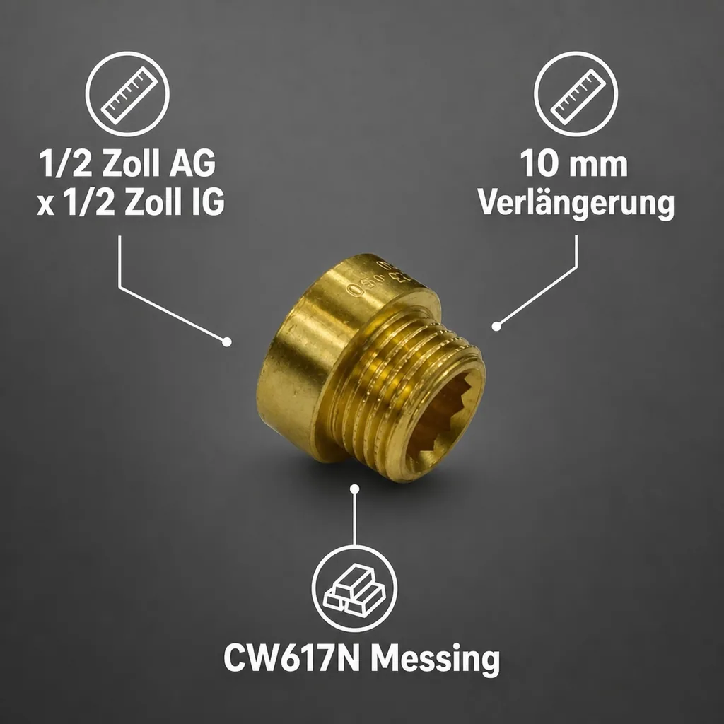 Messingfitting, Hahnverlängerung, Gewindefitting Messing, 1/2 Zoll Fitting