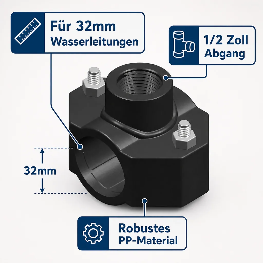 Anbohrschelle 32mm, PP, Wasserleitung Abzweig