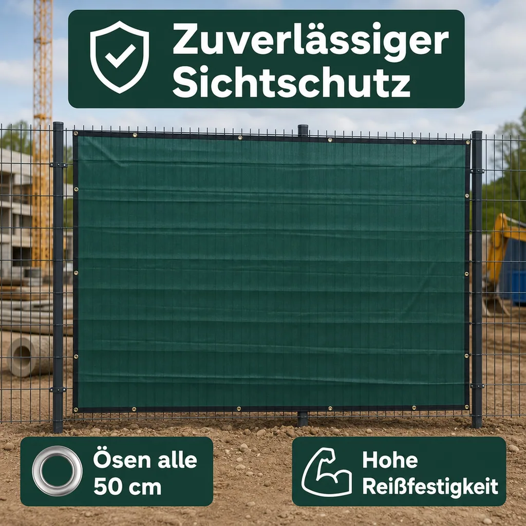 Bauzaunblende, grünes Bauzaun Gewebe 1,76x3,41m, Sichtschutznetz