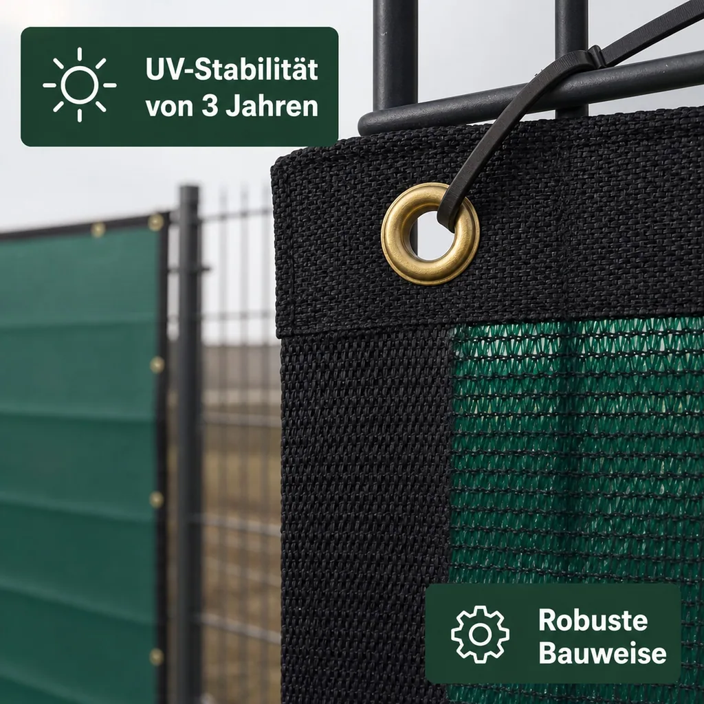 Bauzaunplane 160g/m² 1,76m x 3,41m in grün, schwarz, weiß mit Ösen alle 50cm GPS