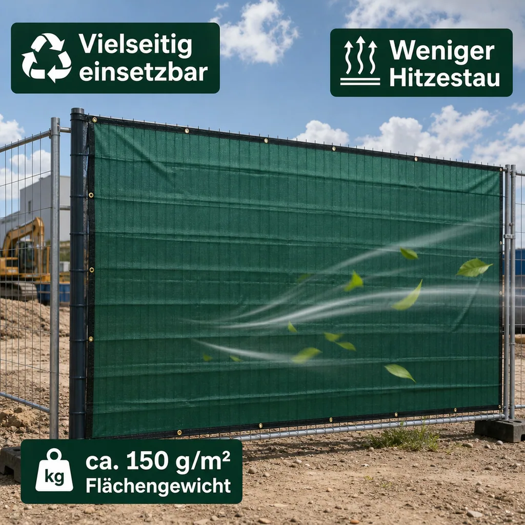Bauzaunblende, grünes Bauzaun Gewebe 1,76x3,41m, Sichtschutznetz