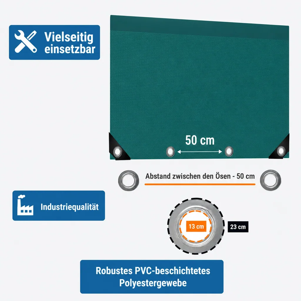 PVC Plane 650g, Abdeckplane grün 5x6m, Gewebeplane (30m²), wasserdicht, reißfest