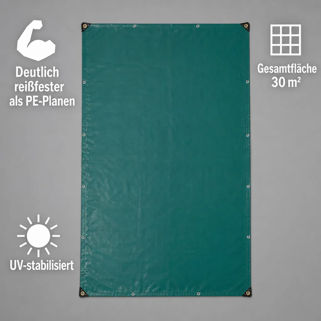 PVC Plane 650g, Abdeckplane grün 5x6m, Gewebeplane (30m²), wasserdicht, reißfest