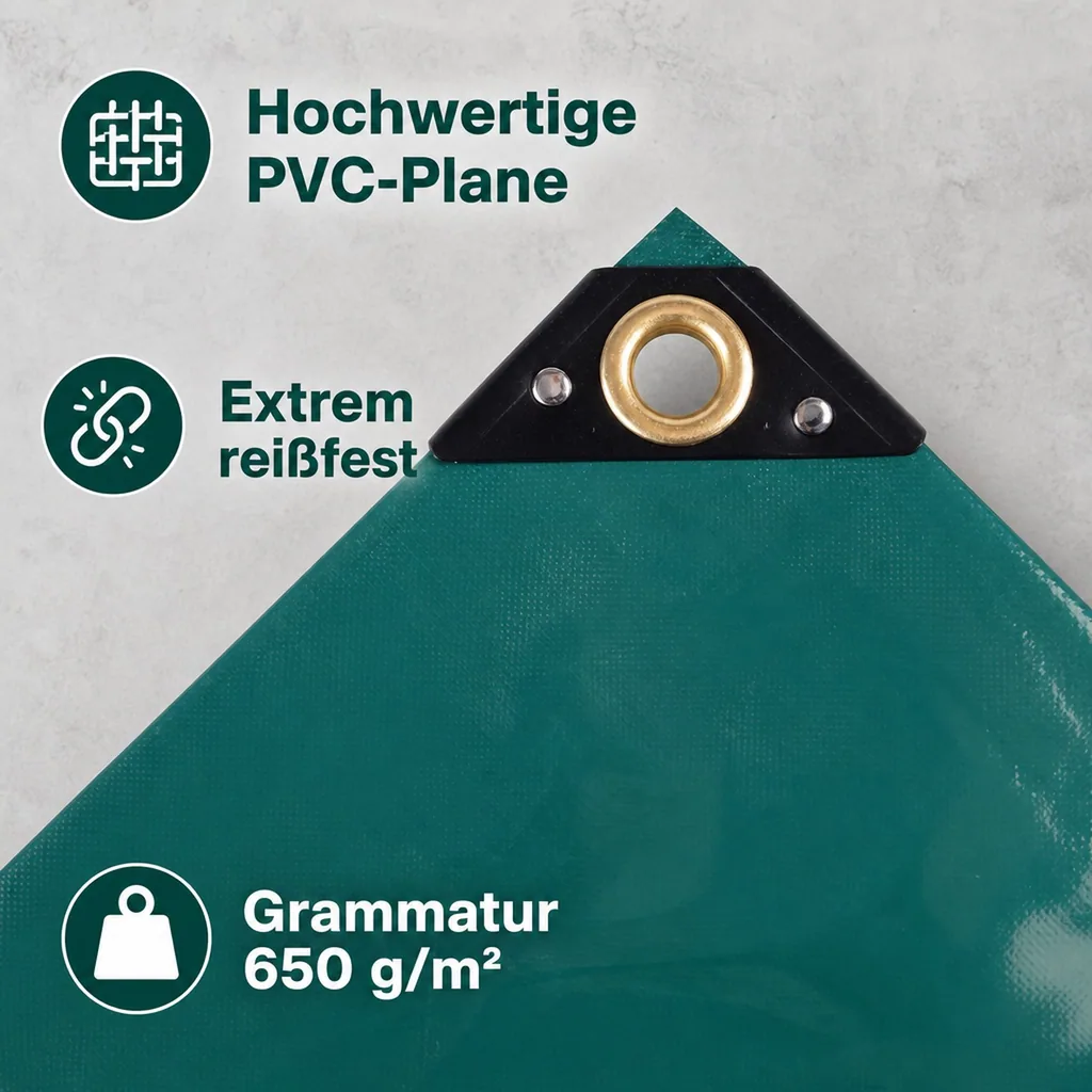 Abdeckplane, 650g/m², PVC Plane, Gewebeplane, grün 3,5x6m (21m²), wasserdicht