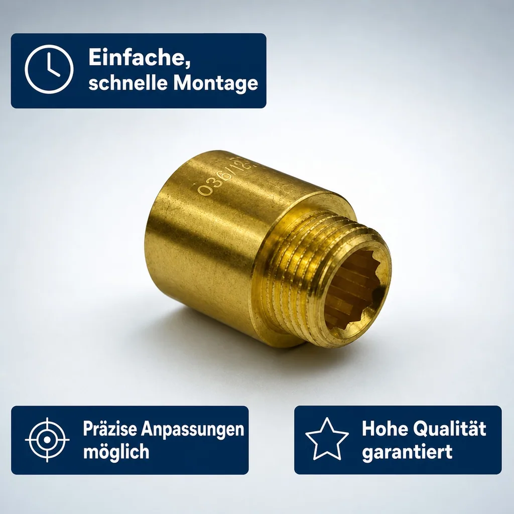 Hahnverlängerung, Messingfitting, 1/2 Zoll AG x 1/2 Zoll IG 20 mm, Gewindefitting