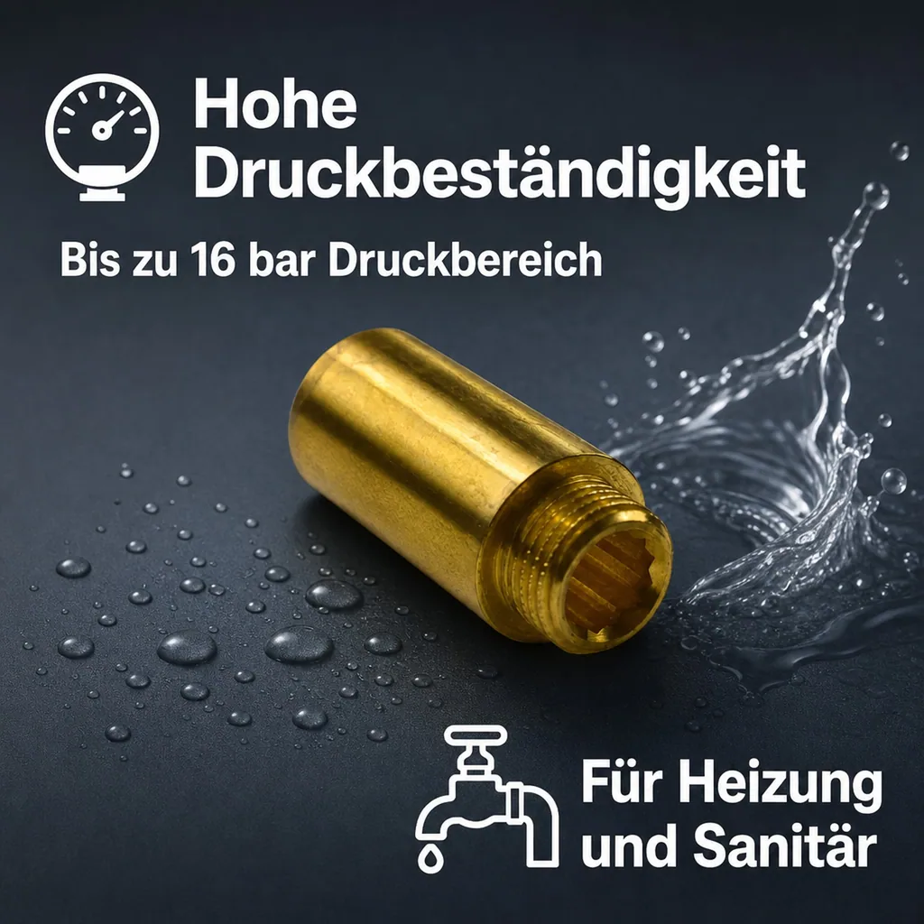 Messing Fitting, Hahnverlängerung 1/2 Zoll, Gewindefitting Messing, 50 mm