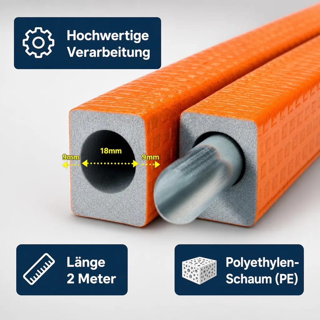 Rohrisolierung, Heizungsrohr Isolierung 18mm, 2m, 9mm Dämmung
