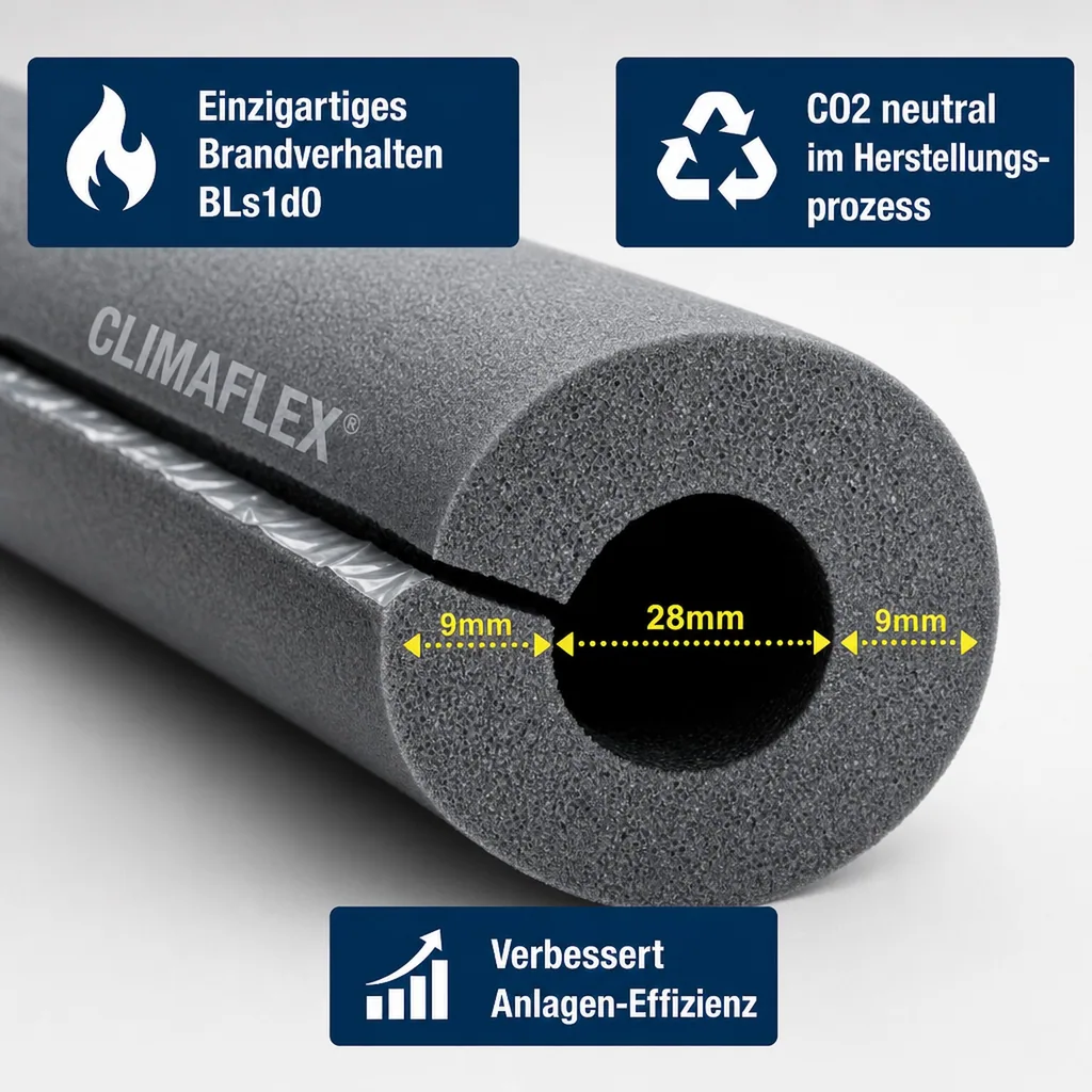 CLIMAFLEX® XT 2m Isolierschlauch Ø 28 mm x 9 mm Dämmung selbstklebend