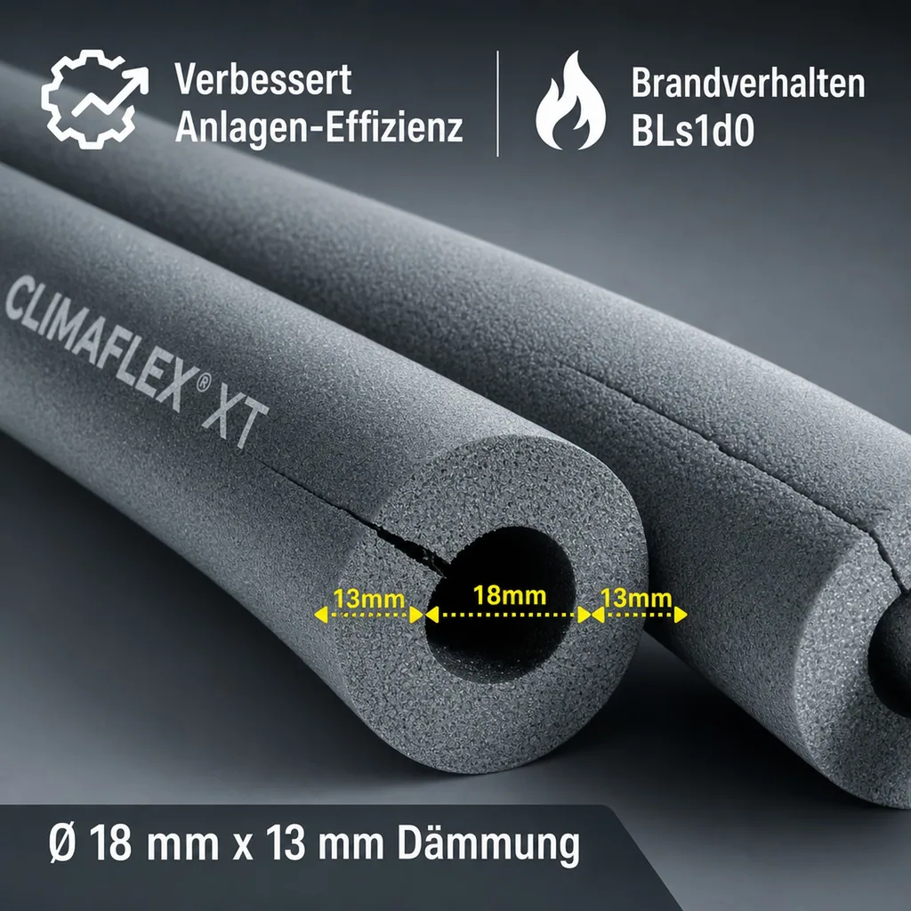 CLIMAFLEX® XT 2m Isolierschlauch Ø 18 mm x 13 mm Dämmung selbstklebend 50% GEG