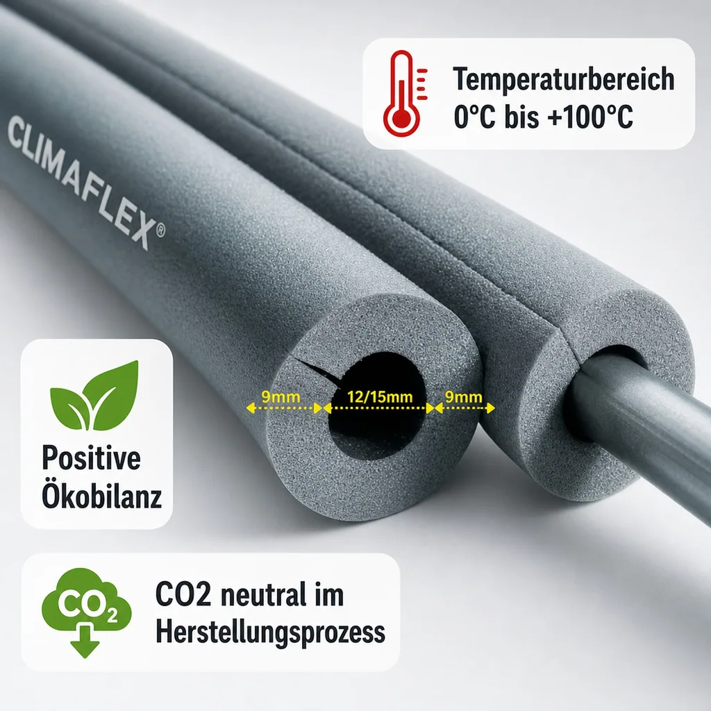 CLIMAFLEX® XT 2m Isolierschlauch Ø 28 mm x 13 mm Dämmung selbstklebend 50% GEG