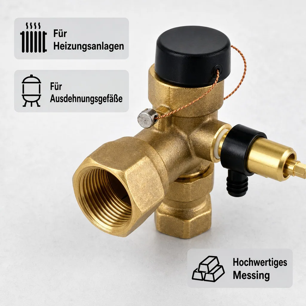 Kappenventil 3/4 Zoll, Heizung, Ausdehnungsgefäß, Messing, IG 3/4 komplett