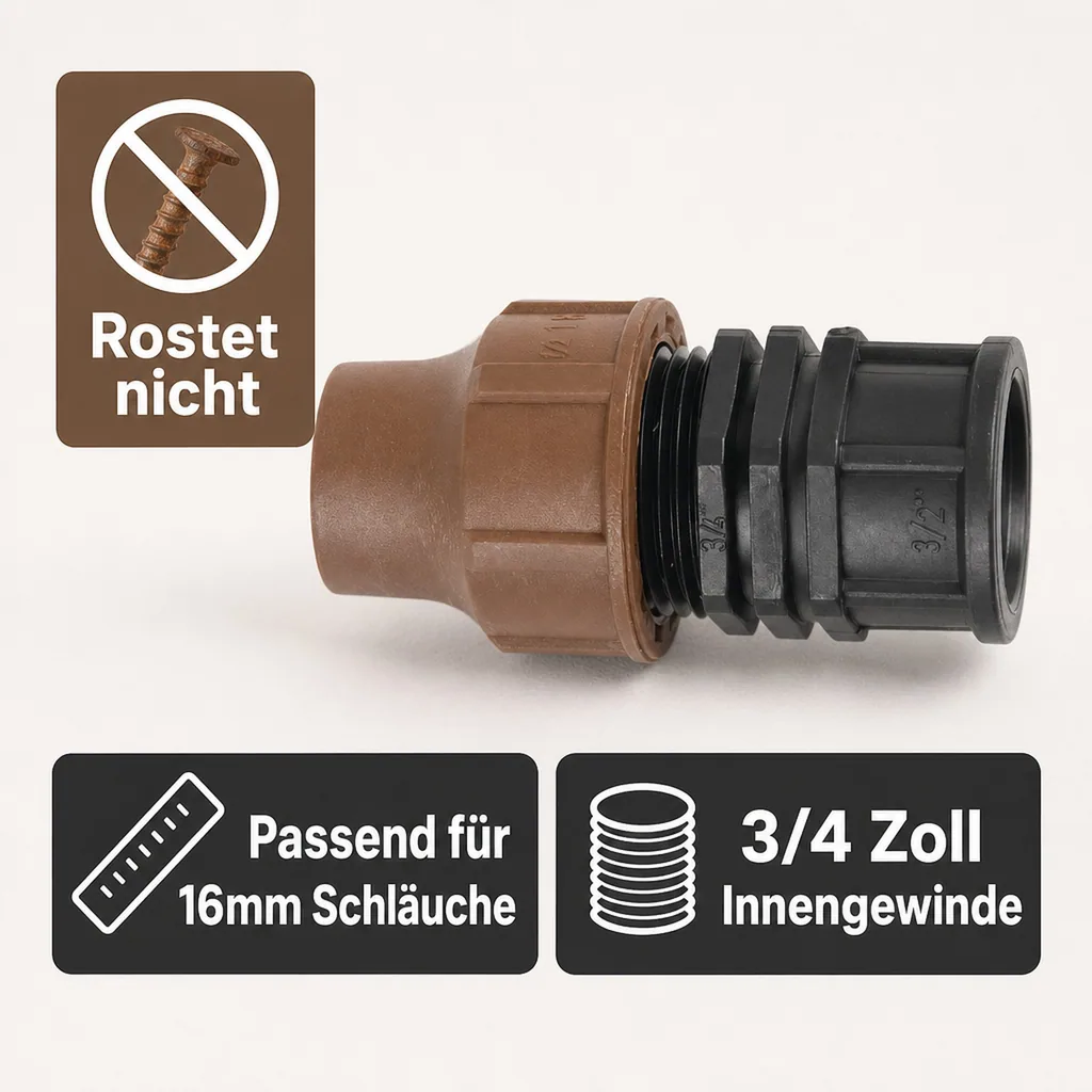 Bewässerung Kupplung, 16mm Schlauchverbinder, 3/4 Zoll Innengewinde