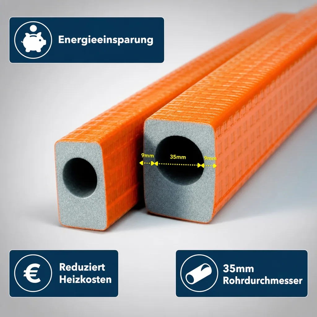 Rohrisolierung 35mm, Heizungsrohr Isolierung, 9mm Dämmung, 2m Länge