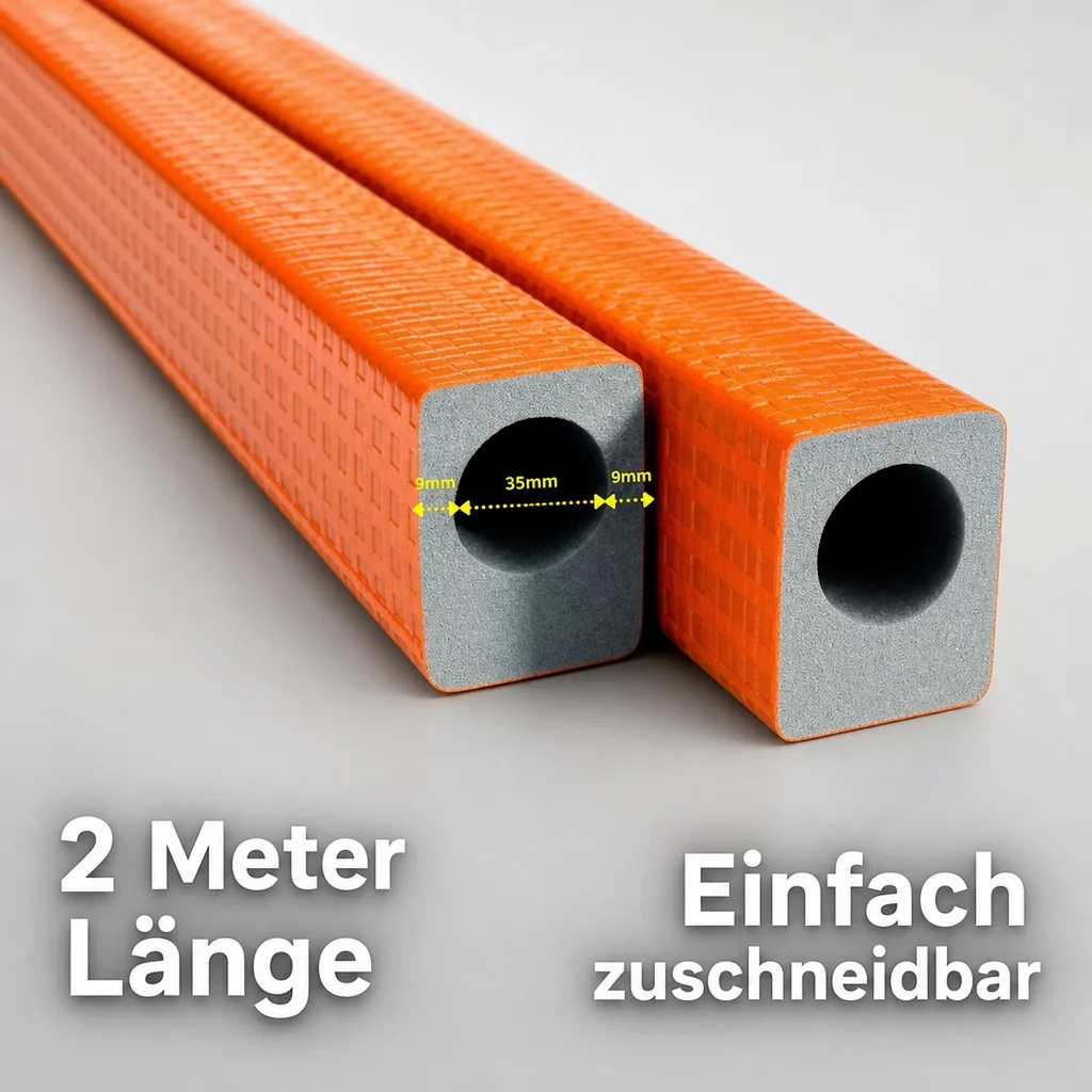 Rohrisolierung 35mm, Heizungsrohr Isolierung, 9mm Dämmung, 2m Länge