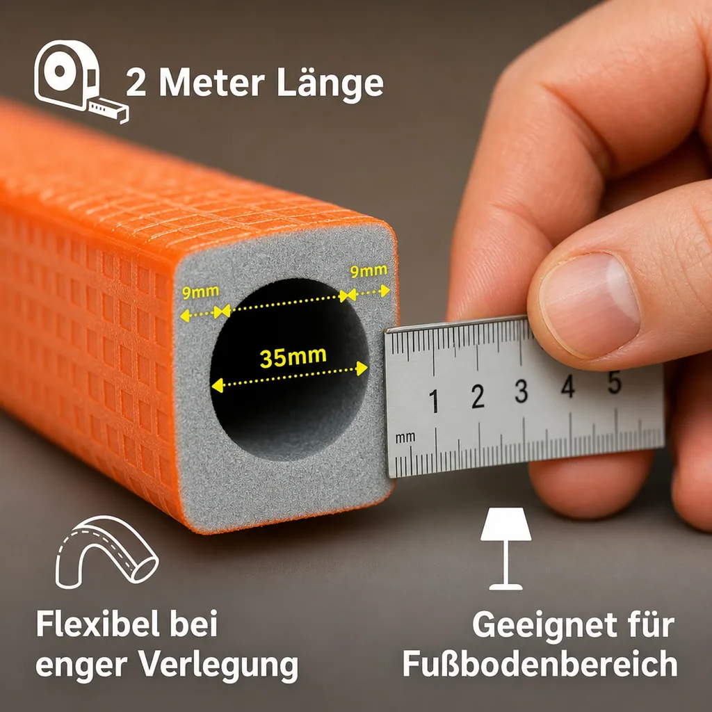 Rohrisolierung 35mm, Heizungsrohr Isolierung, 9mm Dämmung, 2m Länge
