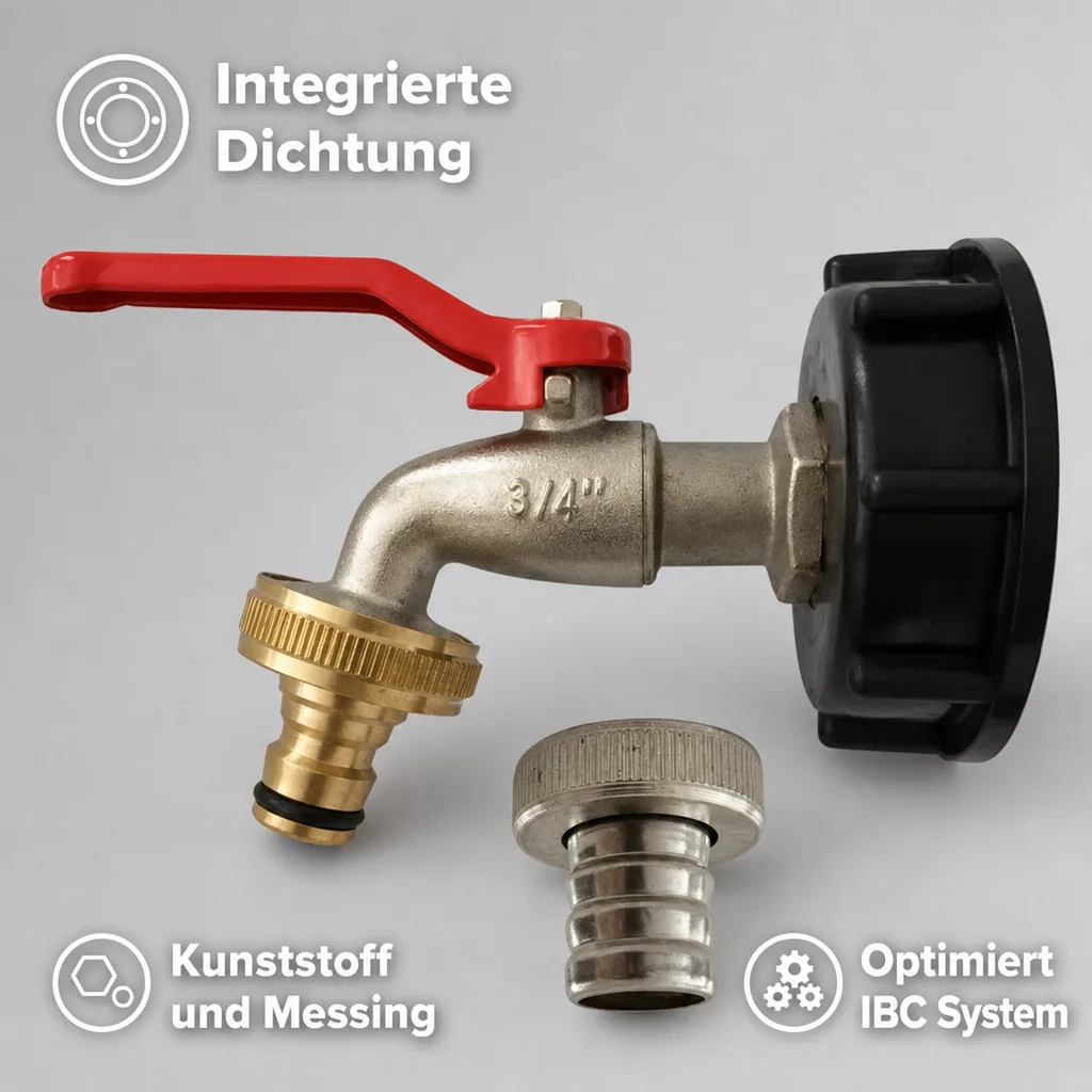 IBC Adapter, Container S60, 3/4 Zoll, Wasserhahn, Steckkupplung, Auslaufhahn
