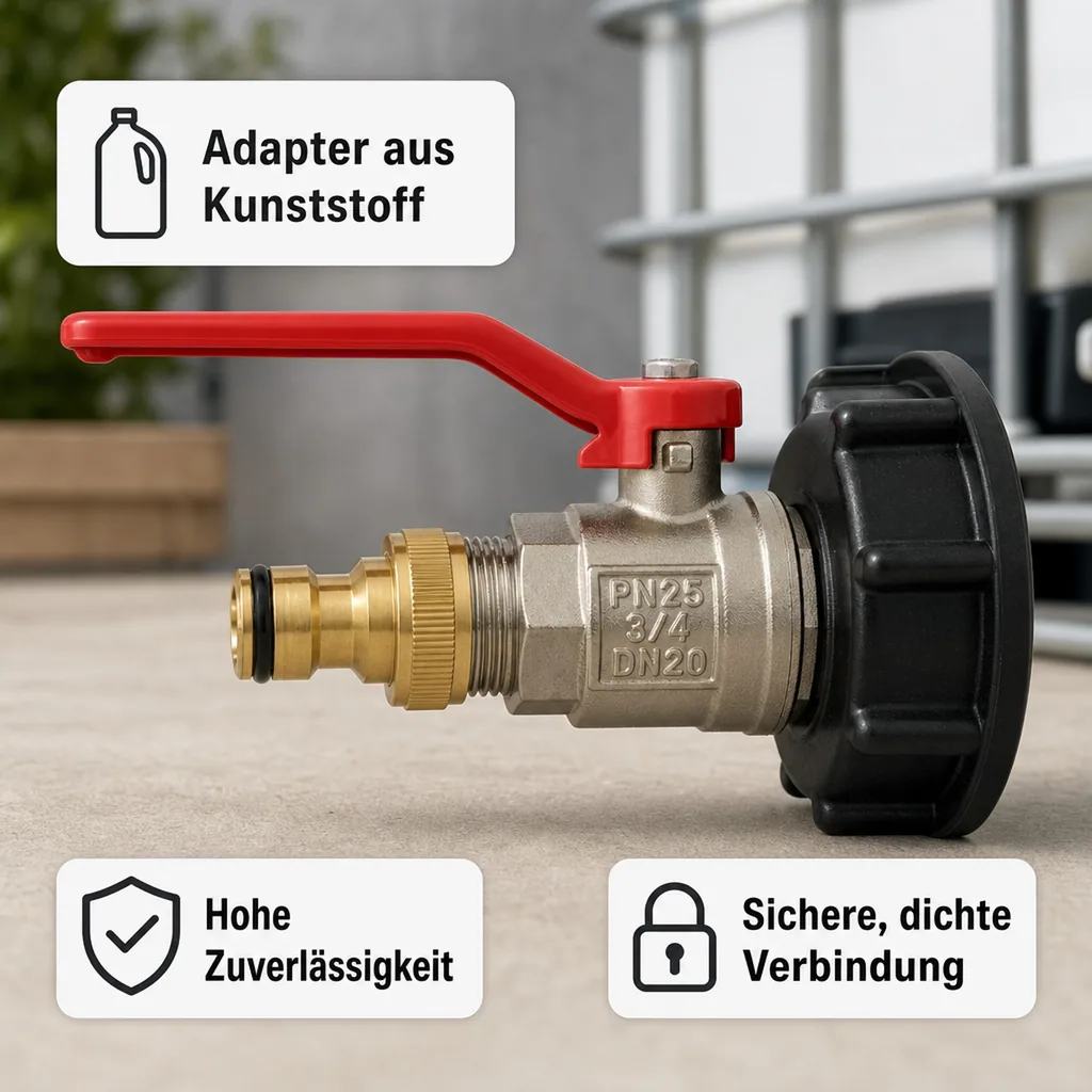 IBC Adapter S60, IBC Container Adapter, Kugelhahn, 3/4 Zoll, Steckkupplung