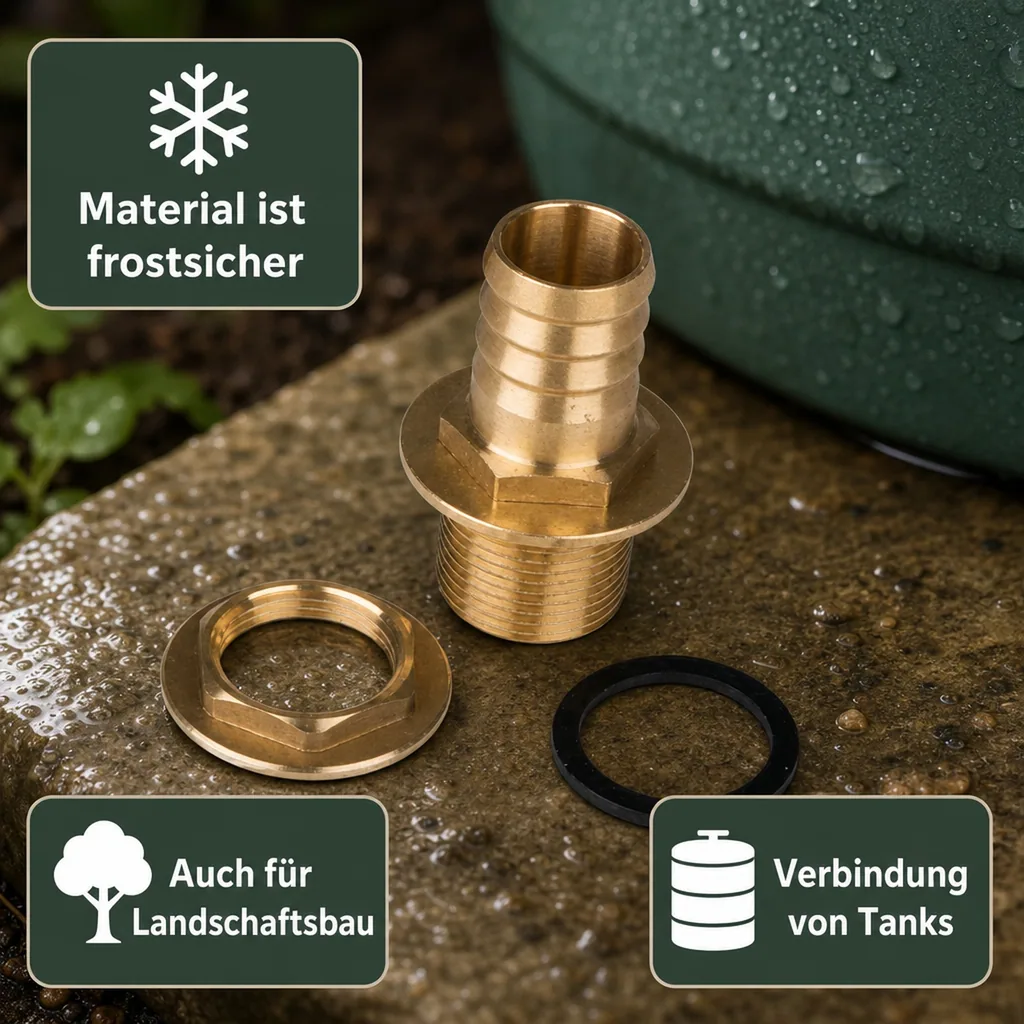 Regentonnen Verbinder Set, Tank Durchführung, 1 Zoll, 25mm Schlauchtülle, Regentonnenzubehör